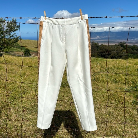 Zara Basic White Gold Stripe Tapered Pants L - Picture 1 of 10